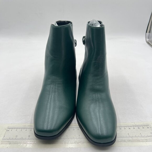 Dark Green Low Heel Back Strap Buckle Ankle Boots Square Toe Ladies Casual Boots - Picture 2 of 7